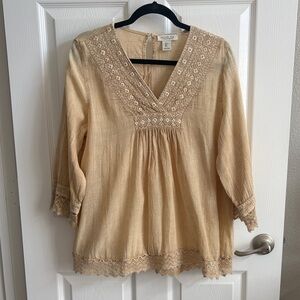 Rachel Zoe Tan Lace Trim Blouse